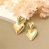 Dangle Earrings Luxury Trendy Double Heart Shaped Stainless Steel Golden Plated Smooth Love Titanium Drop For Women Jewelry