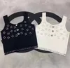 2023C Designer Ubrania Kobiety Tank Top Bright Rhinestone Slim Fit V Szyja Czarno -biały z dzianiny