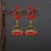 Dangle Earrings Bohemia Ethnic Bell Drop For Women Retro Bronze Metal Multicolor Rhinestone Inlay Beaded Pendant