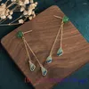 Dangle Earrings Green Jade Bead Ear Studs Crystal Amulet Chalcedony Gifts Women Fashion 925 Silver Zircon Natural Gemstone Jewelry