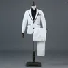 Costumes pour hommes Hommes Mariage Costume de mode pour vêtements Chanter Breasted Noir Blanc Argent 3 pièces High Street