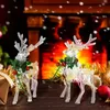 2 шт. акриловые рождественские украшения в виде оленей, прозрачная фигурка оленя, декор оленя с красными колокольчиками, рождественские фигурки оленей, настольный декор, центральная часть праздничного стола