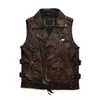 Men's Vests 2021 Vintage Brown Motorcycle Style Genuine Leather Vest Men Plus Size 5XL Real Natural Cowhide Spring Slim Fit S2926