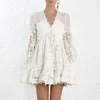 Bllocue Autumn Designer Runway Self Portrait Puff Sleeve Party Dress Women Spring White Lace Splicing Hollow Out Beach Min Y200805253H