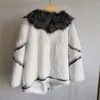 Womens Fur Faux Winter Luxury Onepiece Jacket Natural Full Leather Large Silver Collar With Rabbit Coat Women 231018