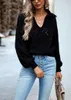Suéteres de mujer, suéter de punto negro inspirado en bohemio, jerséis elegantes calados con cuello en V y manga larga para Otoño e Invierno