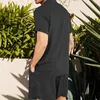 Survêtements pour hommes Mens coton lin à manches courtes col rabattu chemise hauts shorts pantalons ensemble été costume décontracté vêtements pour 2023