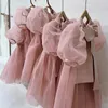 Girl Dresses Summer Puff Sleeves Dress For Girls Fashion Pink Big Bow Cotton Mesh Ball Gown Kids'Dresses Party Evening Princess