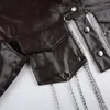 Women's Jackets Leather PU Chain Crop Jacket Asymmetric Women 2023 Winter Coat Clothes Y2K Streetwear Sexy Cropped Luxury Fashion Casual