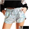 Shorts pour femmes femmes brillant métallique 2022 été holographique Look mouillé décontracté élastique Dstring Festival Rave butin livraison directe