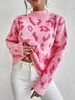 Women's Sweaters LW Pink Dropped Shoulder Animal Decor Sweater Crewneck Oversized Knit Pullover Tops Crochet Lightweight Casual Fall