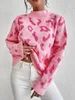 Suéter feminino LW rosa caído ombro animal decoração suéter gola redonda pulôver de malha oversized tops crochê leve casual outono