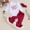 Clothing Sets Baby Girls Christmas Outfits Red Color Long Sleeve Velvet Rompers Flare Pants Headband 3Pcs Fall Clothes Set