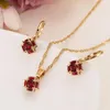 Königin Neue Rote Farbe Zirkon Braut Hochzeit Schmuck Sets mit 9 karat feine Gelb gold Gefüllt Halsketten Anhänger Ohrring Set frauen girls198F