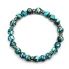 Strand 1pc Turquoise régénérée avec perles rondes en alliage 8mm Bracelet élastique pour un port quotidien fête femme homme