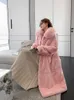 Womens Fur Faux Luxury Quality Winter Women Real Rex Rabbit Xlong Coat Highend Natural Jacket med stor krage vatten rosa 231018