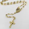 Collier chapelet doré en acier inoxydable, Style doux, 5mm, cadeau pour femmes et filles, perles religieuses, croix de Jusus, cœurs Crucifix270K