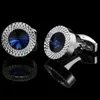 Cuff Links Summer high quality brass hand inlaid Blue Crystal zircon Cufflinks classic style men s jewelry gifts 231019