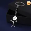 2023 Funny Middle Finger Stickman Keychain Cute Trend Titanium Steel School Bag Car Key Pendant Couple New Trinket Gift Keyrings