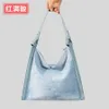 Bolsa de ombro única jeans tingida e lavada para mulheres, bolsa crossbody de camurça fosca de alta qualidade, bolsa de retalhos de nicho nas axilas