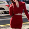 Robes décontractées Noël rouge vêtements pour femmes pull tricoté pull jupe creuse fille taille haute sac hanche courte deux pièces