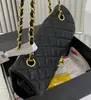 Bolsa de aba dupla designer de luxo 25cm 30cm couro real caviar pele de cordeiro clássico todo preto bolsa acolchoada ombro