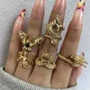 Solitaire Ring Vintage Hip Hop Punk Ejderha Yılan Kelebek Yarasa Kafatası Retro Knuckle Ortak Yüzük Gotik Parmak Seti Takı 231019