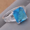 Cluster Ringen AR399 Verzilverd Vinger Voor Vrouwen Maat 8 # Mode-sieraden Ingelegd Blauw Zirkoon Steen Kristallen Ring