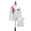 Men's Suits White Blazer Pants Set For Men Chinese Tunic Sequin Embroidery Party Wedding Dress Groomsmen Slim Fit Tuxedos Male 2 Piece Suit