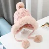 Stingy Brim Chapéus Mãe Crianças Inverno Quente Coelho Chapéus Crianças Bonito Coelho Fleece Pom Bonnet Bebê Menina Mulheres À Prova de Vento Chapéu De Malha Com Earflap 231019