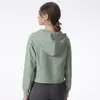 Active Shirts Lu mit Logo Damen Reißverschluss-Trainingsjacke mit Kapuze, Yoga, Fitnessstudio, langärmlig, bauchfreies Oberteil, lockerer Fitness-Laufmantel, Workout, Sportsw