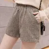 Women's Shorts 2023 Autumn Winter Wool Women Korean High Waist All-match Ladies Slim Plaid Short Pants Femme Casual Loose Outerwear Q08