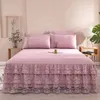Spódnica łóżka koronkowa spódnica w łóżku koreańska w stylu księżniczki stały kolor arkusz łóżka odporny na brud i ochronę pyłu 231019