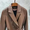 Manteau en cuir de mouton véritable pour femme, veste Blazer Slim avec ceinture, Double boutonnage, mode printemps-automne 2023