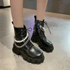 Stiefel 2023 Neue Frauen Mode Knöchel Perle Kette Casual Schuhe Weibliche Chunky Lace Up Sneakers Damen Plattform Seite Zip Reiten 231019