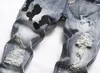 メンズパッチワークジーンズパッチデニムパンツスキニーフィットスリムストレッチメンズリッピングホールジャンウォッシュ刺繍サイズ29-38灰色のズボン新しいズボン