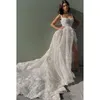 BOHO Princess Wedding Dress Women Women Gorgeous Sleeveless Lace Appliques Piega un treno di sweep da sposa da sposa