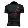 Polos pour hommes Été Fleur Broderie Polos Hommes À Manches Courtes Business Social Casual Slim Streetwear Tee Tops Vêtements