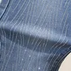 Kvinnors jeans vertikala linjer Rhinestones kvinna hög midja blyertsbyxor mujer ankel längd denim mode rand hösten