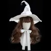 Giocattoli di Halloween Steampunk Lolita-Cappello da strega per Halloween Donna Cappello da strega pieghettato bianco Costume cos-play Accessori per copricapo posizionabili 231019