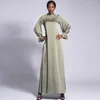 Casual Dresses Fashion Satin Muslim Dress Dubai Full Length Long Sleeve For Women Elegance Temperament Abaya Turkey Islam