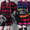 Women's Knits Tees Lairauiy Women Y2K Egirl Goth Hole Striped Knitted Pullovers Long Sleeve Ripped Sweater Jumpers Punk Style Kawaii Harajuku 231018
