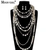 Beaded Halsband Moon Girl Multi-Layer Simulated Pearls Chain Long Trendy Statement Choker for Women Fashion Jewelry 221102247M