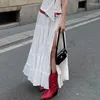 Spódnice 2000. vintage koronkowe wykończenie białe podzielone długą spódnicę Fairycore Śliczne wysokie talia Midi Women Boho Holiday Streetwear Y2K Estetyka