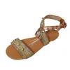 Sandalen Zomer Dames Bohemen Kwastje Kralen Platte bodem Enkelgesp Retro Casual Platte Strand Gladiator Schoenen Sandalias #35