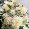 Couronnes de fleurs décoratives pivoines en soie artificielle haut de gamme fournitures d'arrangement de rangée de fleurs de roses pour toile de fond d'arc de mariage Centerpiec Dhjob
