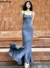 Casual Jurken Vrouwen Sexy Bodycon Zeemeermin Bruiloft Lange Jurk Zomer Elegante Backless Mouwloze Formele Gelegenheid Party Gewaad Koreaanse Kleding