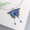 Pendant Necklaces Retro Blue Butterfly Tassel For Women Fashion Thai Silver Clavicle Chain Gothic Girls Jewelry Accessories Gift