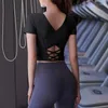 Camicie attive T-shirt da donna Croce bellissima schiena con imbottitura sul petto Sexy a maniche corte Primavera Estate Traspirante Sottile Corsa Fitness Sport Top