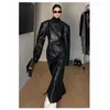 Sprężyna damska jesień luksus Luksusowy czarny, dopasowany płaszcz PU dla damskich podkładek na ramię podwójnie piersi moda pasa startowego
